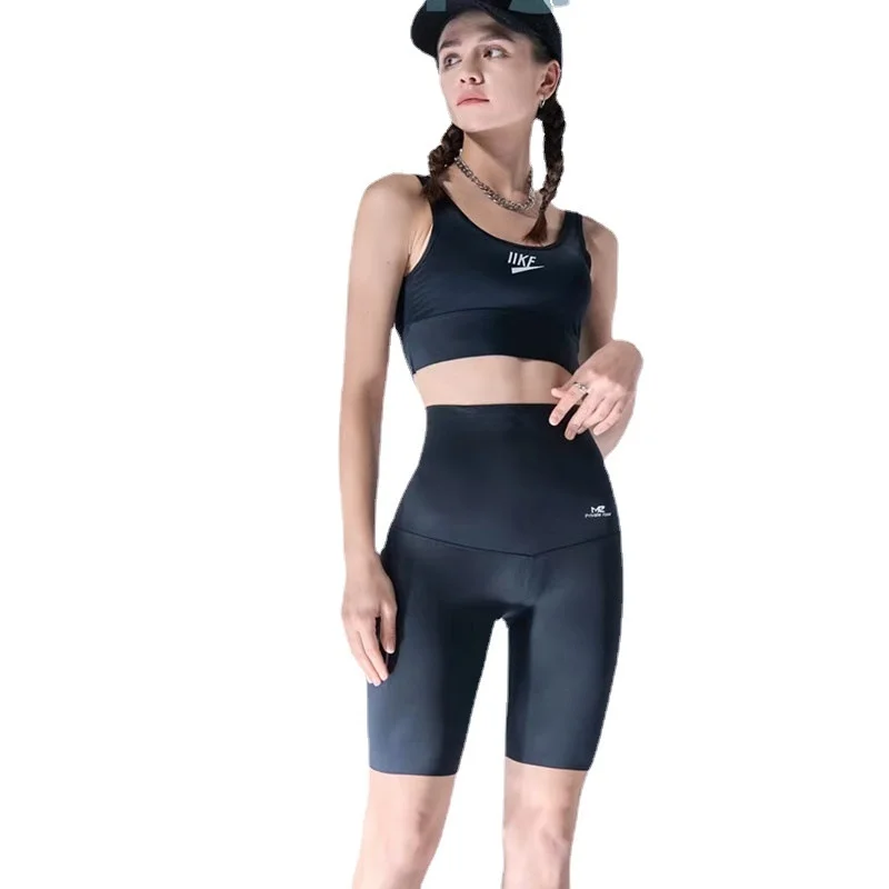 Summer high waist women's abdominal fitness sweatpants  Sports black yoga shorts bottoms