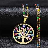 bohemian colorful turkey eyes stainless steel tree of life chain necklace gold color necklaces jewlery arbre de vie n5210s04