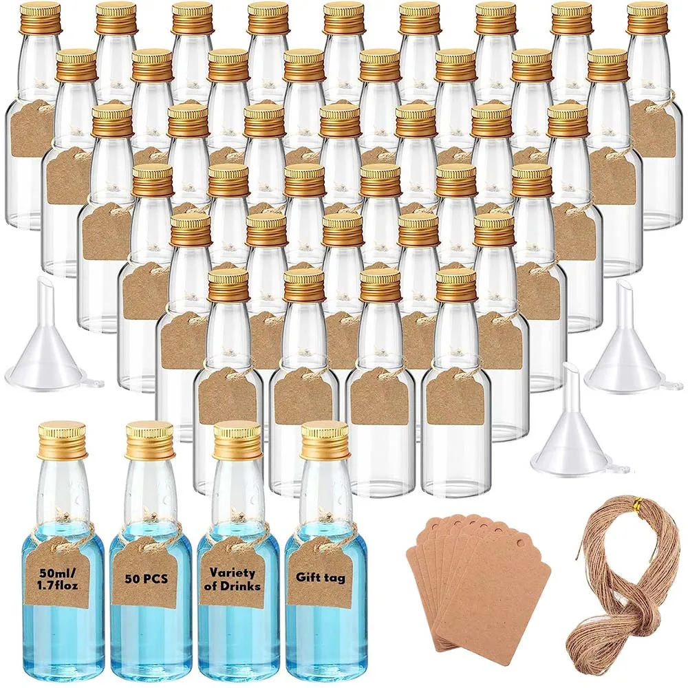 

50PCS 50ml Mini Liquor Bottles Reusable Plastic Empty Alcohol Shot Bottle for Vodka Champagne Whiskey for Wedding Party