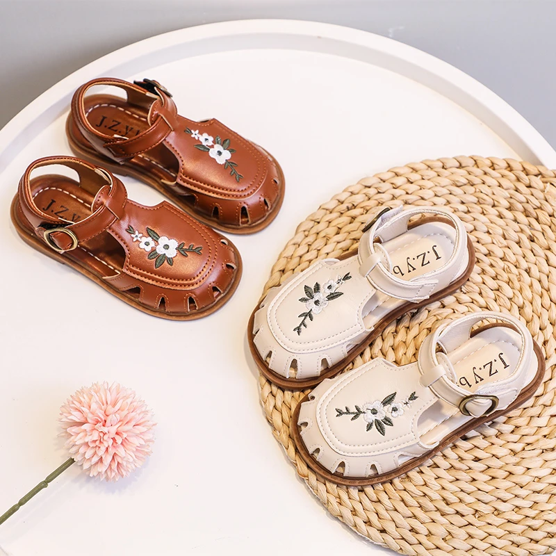 

Summer Roman Style Sandals Traditional Embroidery Kids Shoes for Girl Toddler Children Princess Shoes Girls flats Leather Shoes