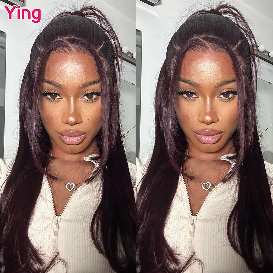 Ying Hair Deep Grape Purple 180% 13x6 Lace Front Wig Remy Human Hair Bone Straigtht 13x4 Lace Front Wig PrePlucked 5x5 Lace Wig