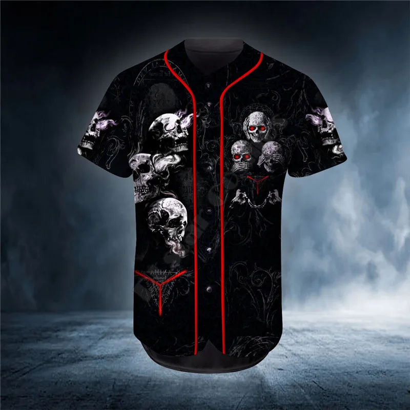 Monster Green Skull Personalized Baseball Jersey Shirts Baseball Shirt 3D Printed Men's Shirt hip hop Tops
