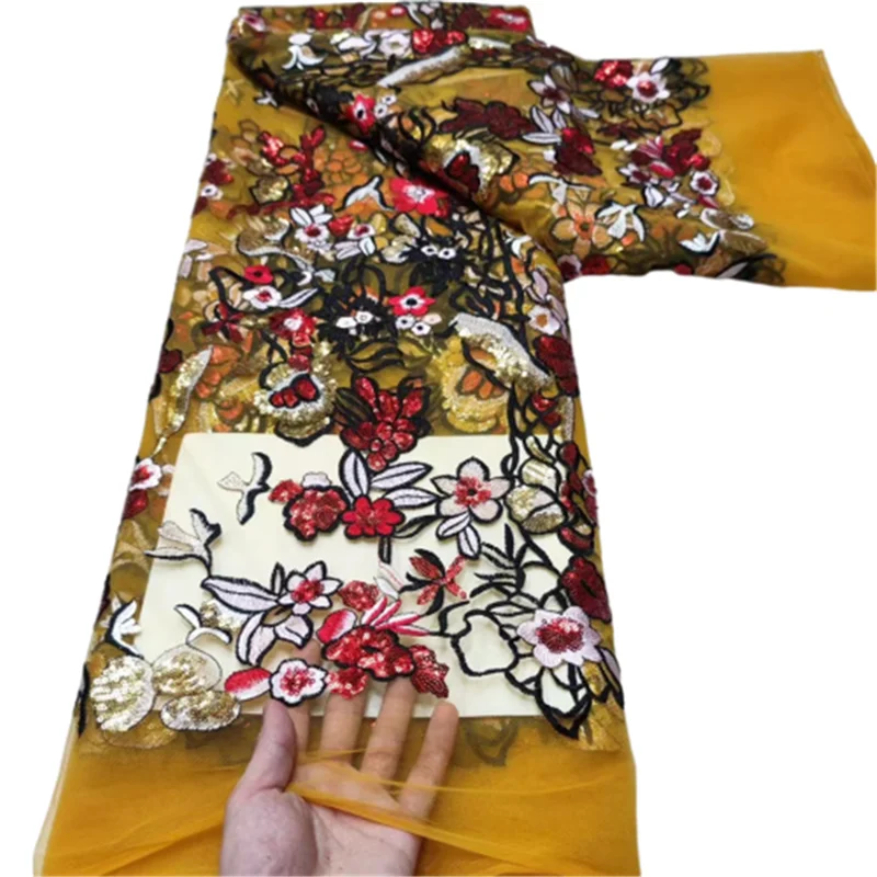 

Multicolor Milk Silk Lace Fabric Embroidered African Lace Fabric High Quality French Tulle Lace Fabric for Women Dress Black