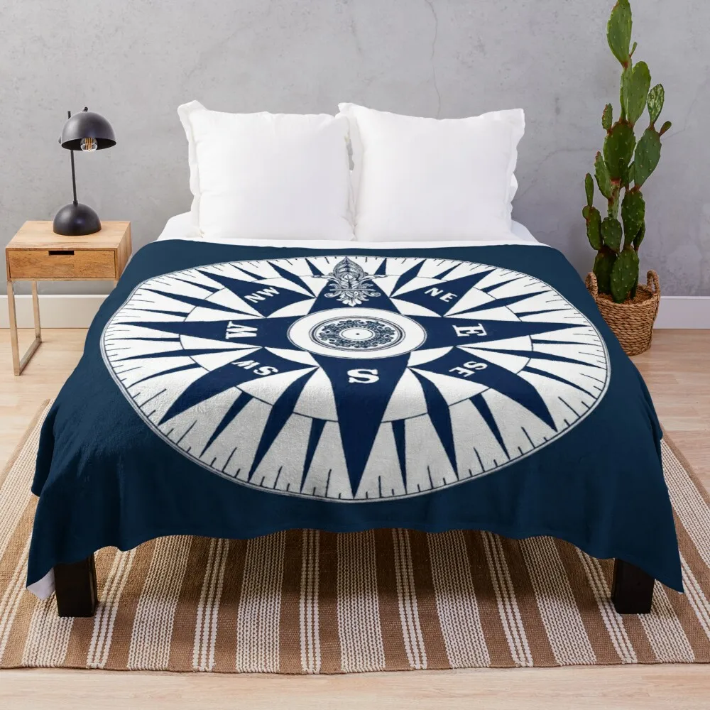 

Ornate vintage nautical compass on navy blue Throw Blanket