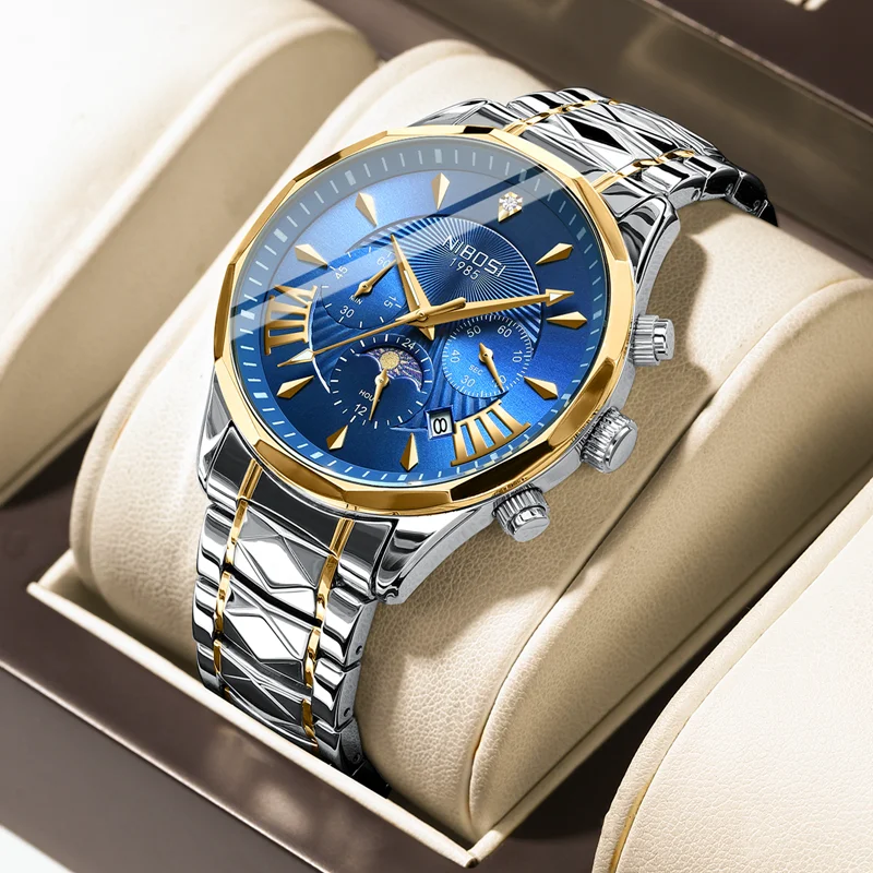 Модные кварцевые часы-хронограф NIBOSI для мужчин спортивные часы