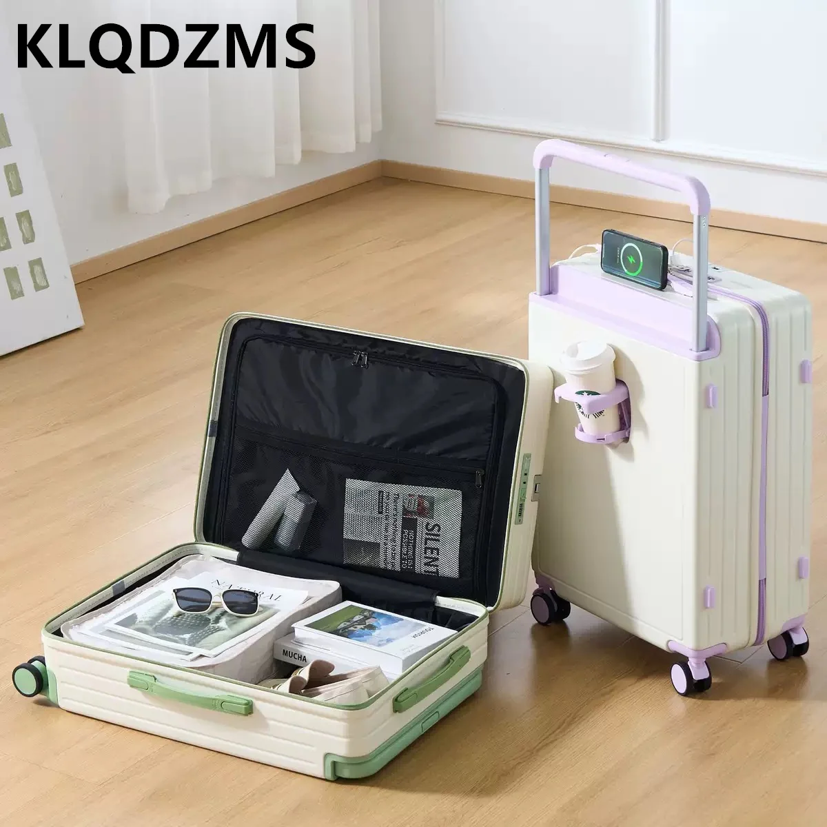 Фото Чемодан на колесиках KLQDZMS 20/22/24/26/28 дюймов с молнией, многофункциональный, большой емкости, с кодовым замком №2