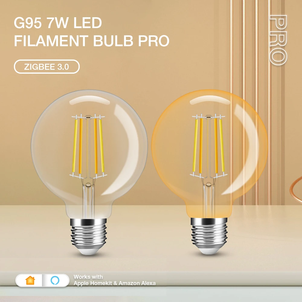 LED Filament Bulb Zigbee 3.0 AC220V Filament G95 Incandescent LED Light Bulb 7W Pro E27 For Decoration Living Room Bedroom Party