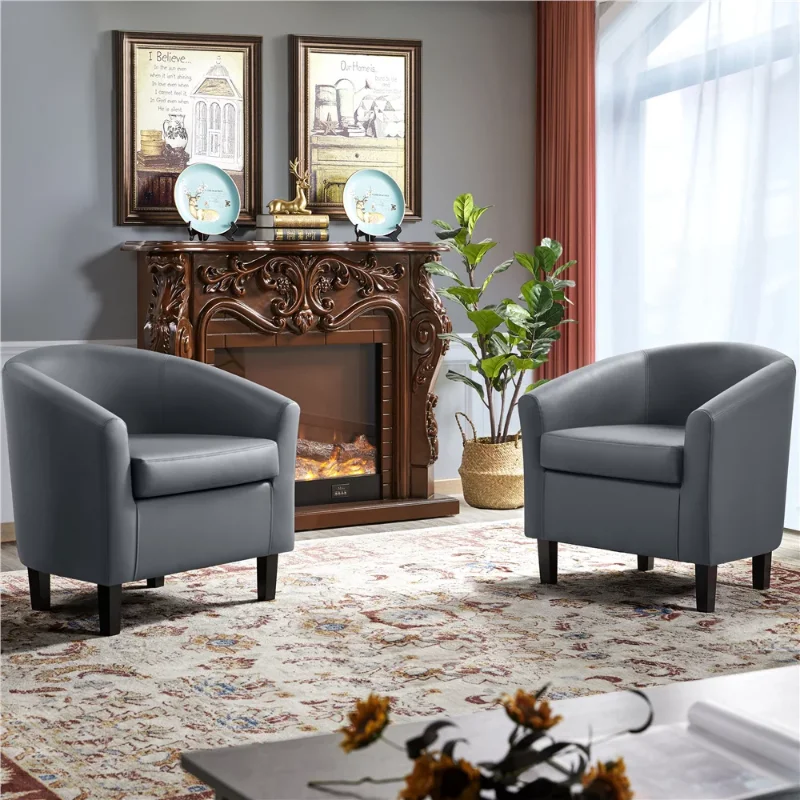 , Gray Faux Leather Single Sofa Chair  Bedroom Chair
