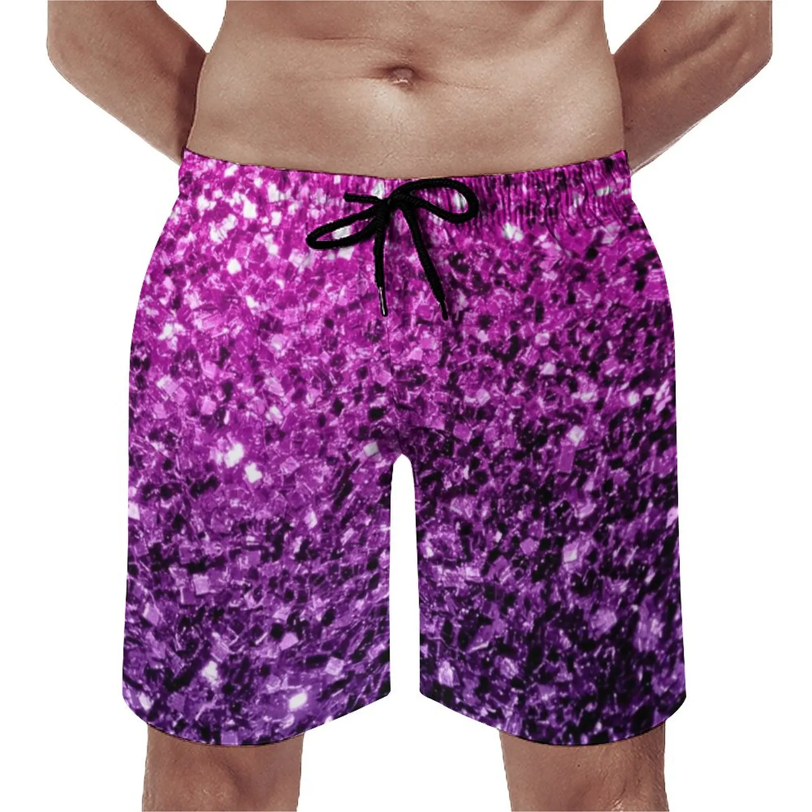 

Faux Glitter Sparkle Gym Shorts Summer Purple Pink Ombre Sports Surf Beach Short Pants Men Quick Dry Funny Plus Size Swim Trunks