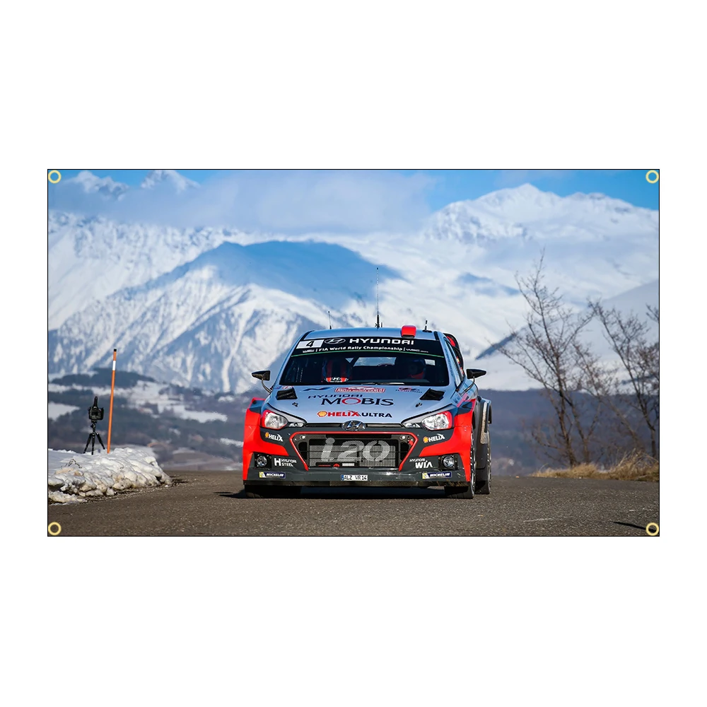 Фото WRC Car I20 CAR Высококачественный полиэстеровый автомобильный флаг 60x90/90x150 см с принтом, уличный декор для гаража, тематический дизайн автомобиля №2