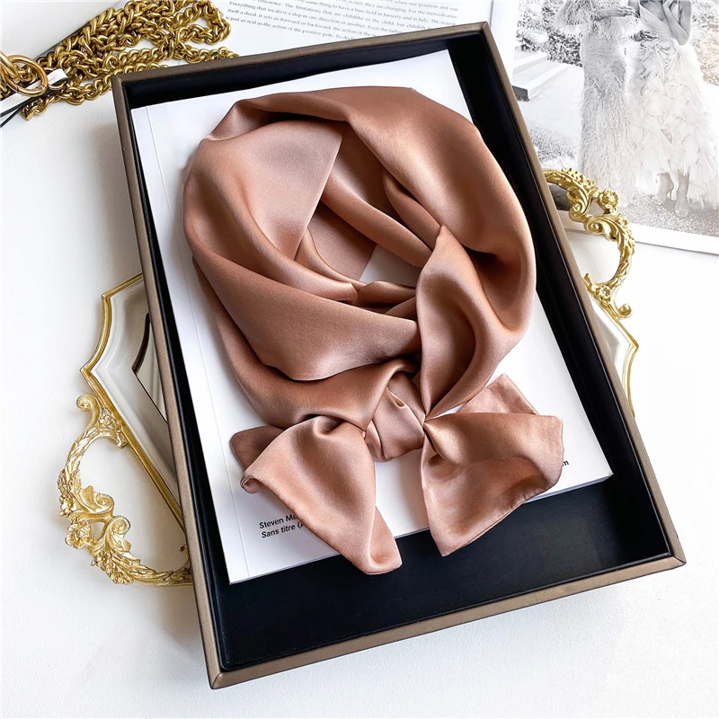 Роскошный брендовый однотонный 100% Шелковый Искусственный шарф повязка для волос