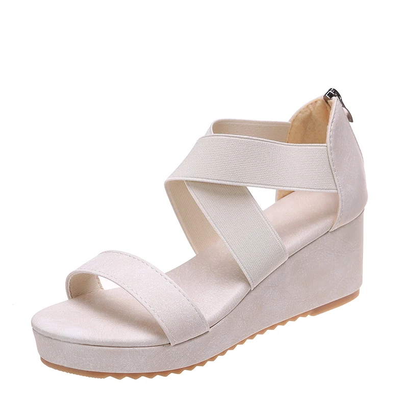 

Sexy Cross Strap Wedge Women Sandals 2022 Summer New High Heel Open Toe Zipper Roman Women's Shoes Big Size 42 Designer Sandals