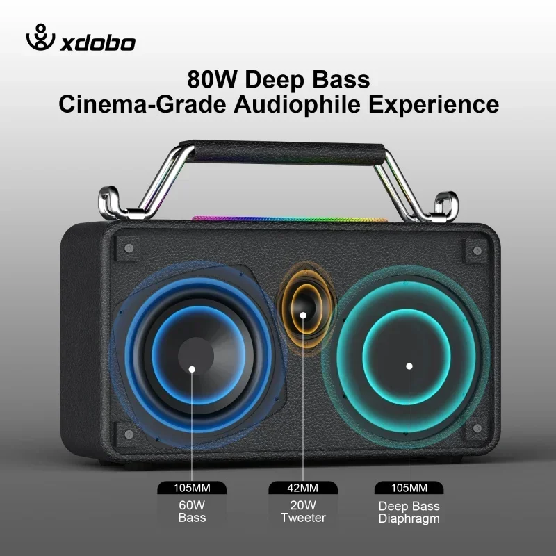 Фото Портативная Bluetooth-колонка XDOBO Bold Mini 80 Вт для улицы с функцией прямой трансляции, встроенным караоке и микрофоном №4