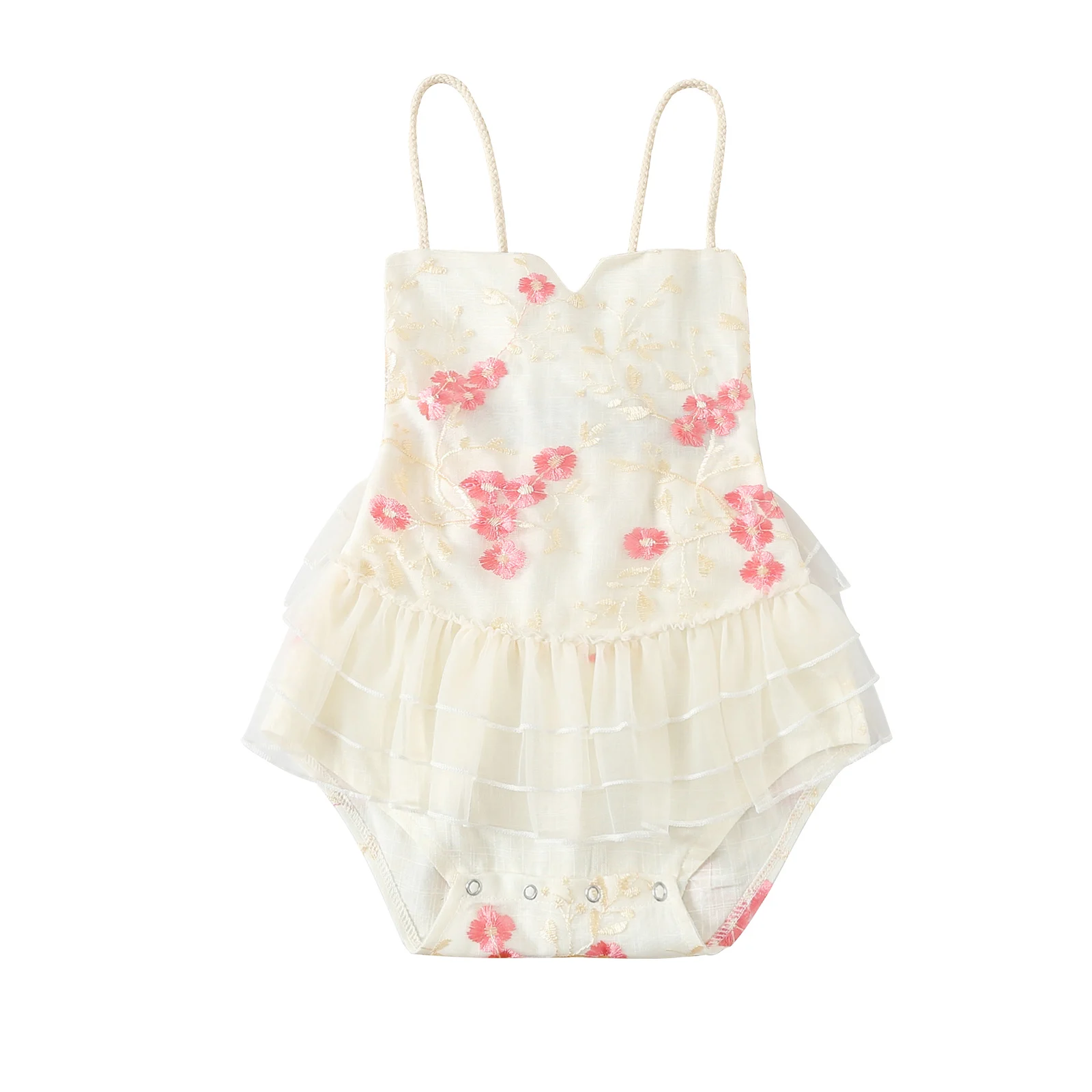 

Baby Girls Summer Sling Bodysuit Summer Sleeveless Backless Floral Embroider Tulle Tutu Bodysuits For 0-24Months