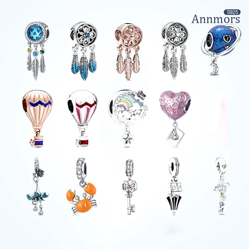 

Feather Tassel Dangle Charm Fits Pandora 925 Original Bracelets Banquet Gift Rainbow Hot Air Balloon Jewelry Feather Charms