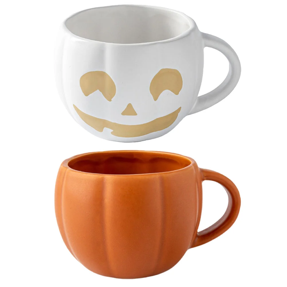 

2 Pcs Halloween Decor Home Water Cup Coffee Mug Office Drinking Glass Lovely Ceramics Pumpkin Decorative Pattern Mugs