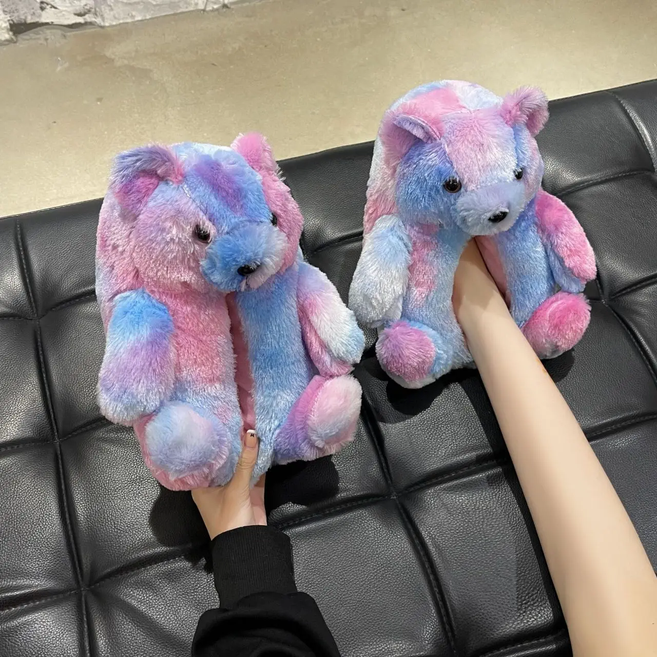 

Ins Популярные пушистые тапочки с медведем женские домашние шлепанцы с животными мюли для девочек очень теплые домашние шлепанцы обувь для косплея рождественские шлепанцы