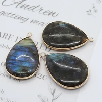 natural stone pendants water drop shape for diy jewelry making necklace earring teardrop labradorite black glitter stone charms