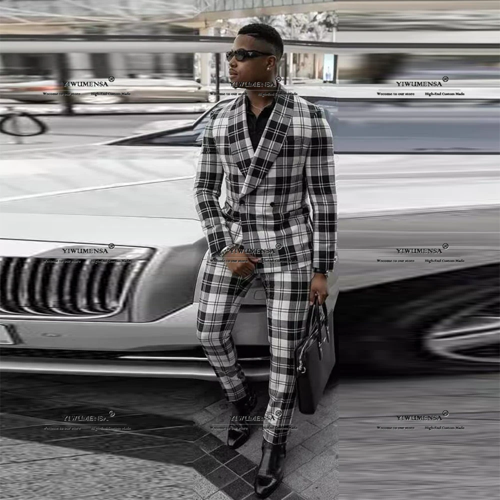 Классические клетчатые костюмы мужские деловые пиджаки для выпускного вечера