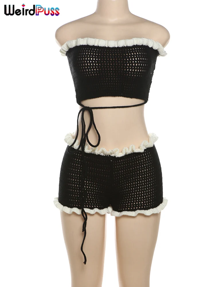 Weird Puss летний шикарный женский комплект из 2 предметов вязаный кружевной