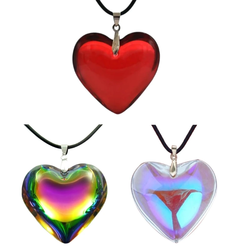 

Crystal Heart Shape Necklace Glass Pendant Necklace Colorful Clavicle Chain