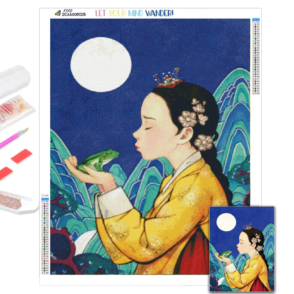 

5D DIY Diamond Painting Cartoon Korean Girl Mosaic Needlework Full Diamond Rhinestones Embroidery Cross Stitch Home Decorative