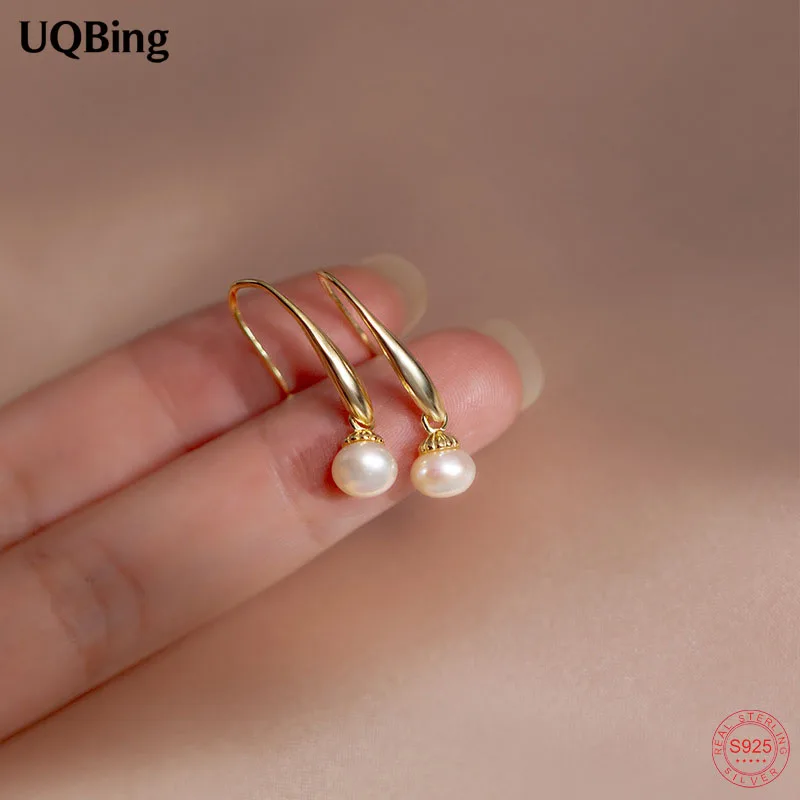 Женские серьги-подвески из серебра 100% пробы с пресноводным жемчугом