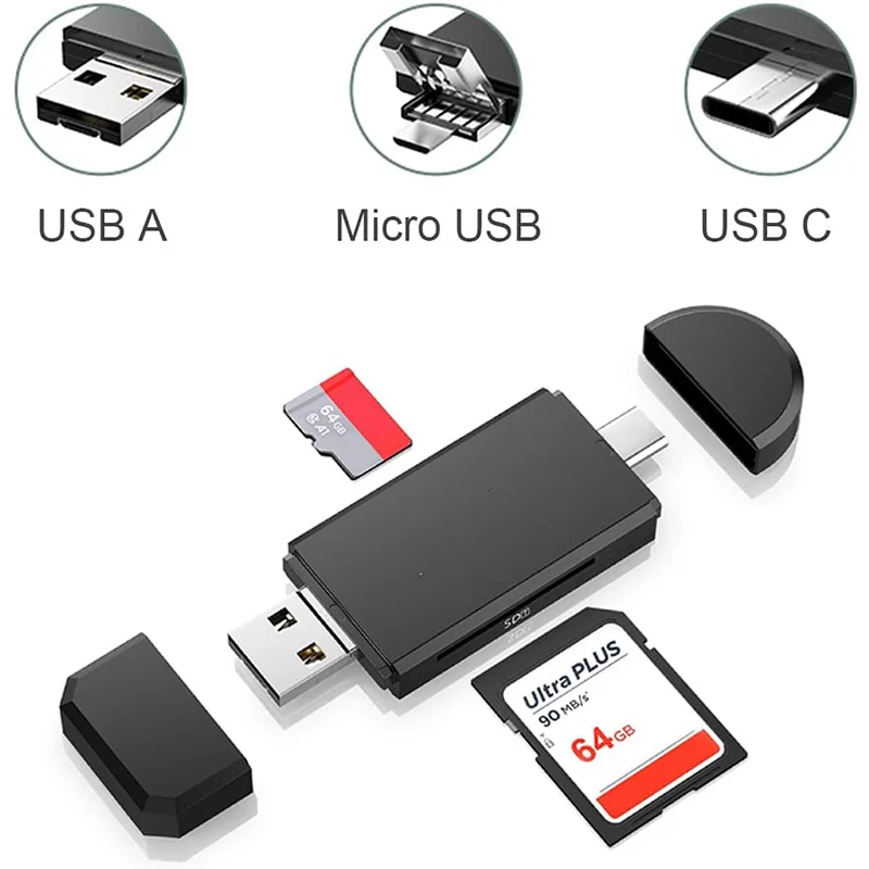 Устройство для чтения карт памяти USB Type-C 3 в 1, устройство для чтения карт памяти USB и USB C OTG, адаптер для стандартных карт SDXC, SDHC, MMC