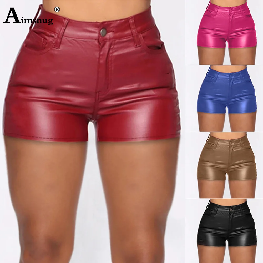 Aimsnug 2022 Sexy Pu Leather Shorts Women High Cut Shorts Large Big Female Casual Shorts American Dance Erotica Short Pants
