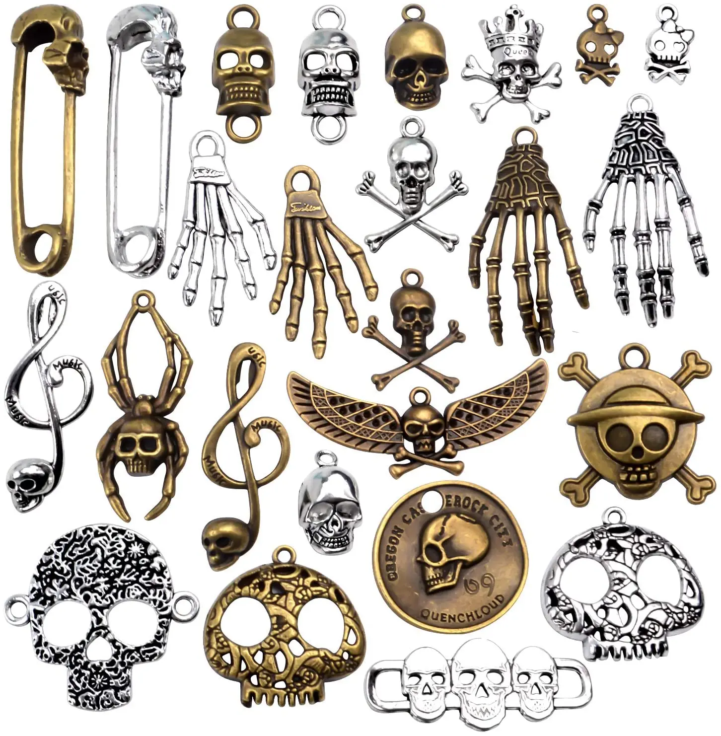 

Подвески в форме черепа разных стилей, металлические подвески из сплава, многоцветные Подвески для изготовления ювелирных изделий, кольца для ключей, поделки, 25 шт.