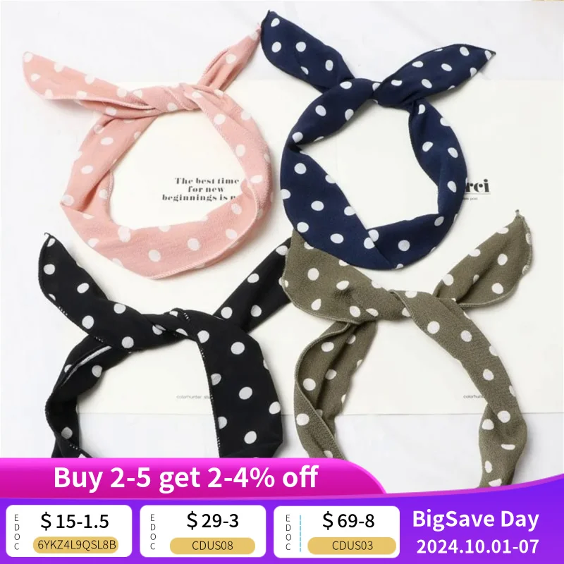 Обруч для волос в черно-белую Горошек женский модный обруч с кроличьими ушками