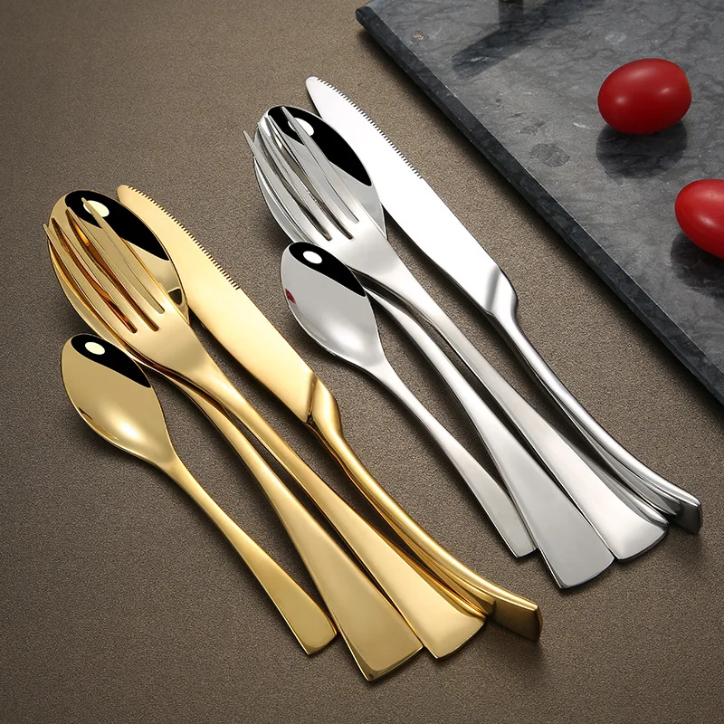 

4pcs Western Tableware Steak Knifes Spoons Forks Set Teaspoon Steel Cutlery Set 304 Stainless Steel Home Dinner Dinnerware Set
