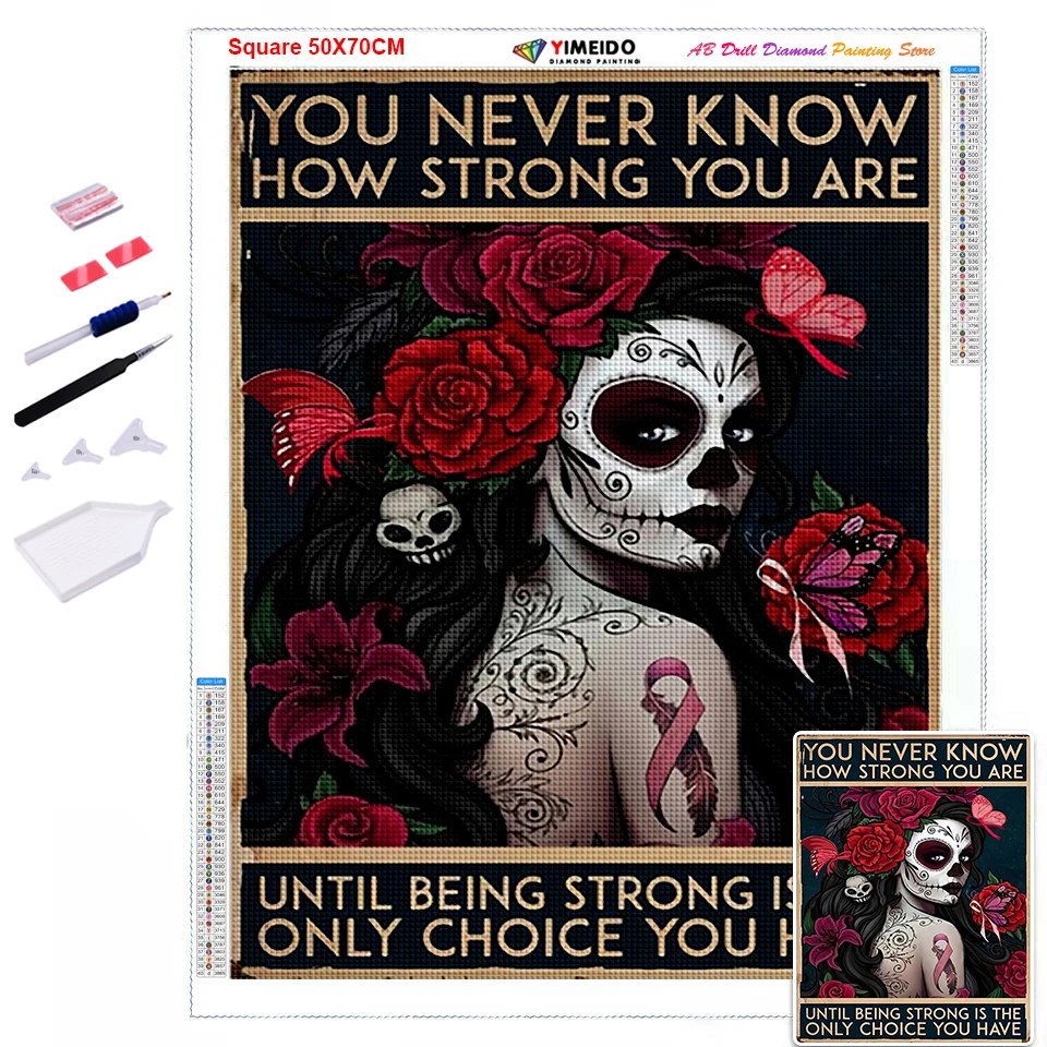 Алмазная вышивка YIMEIDO AB Женская мозаика с черепом квадратная круглая сумка на