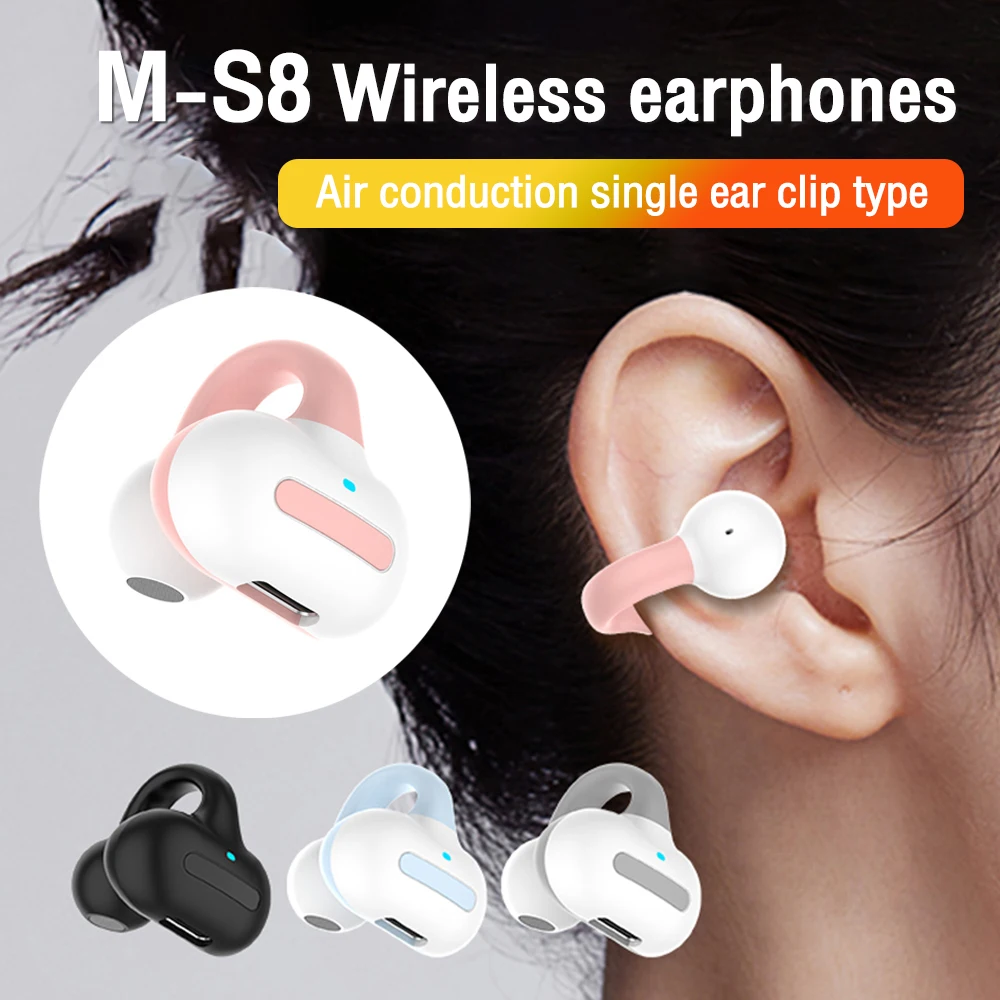 

Wireless Ear Clip Headphones Open Single Ear Bone Conduction Headphones Blue Tooth 5.3 Earphone With IPX5 Waterproof