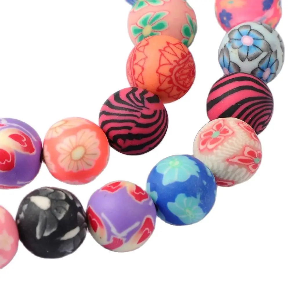 

40pcs/Strand Handmade Polymer Round Ball Beads Mixed Color for DIY Jewelry Making Necklace Bracelet Bead 10mm Hole 1.5~2mm