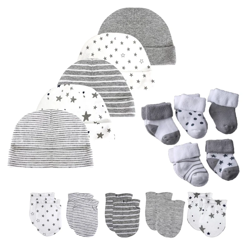 

Newborn Hats+Gloves+Socks Set 12/15Pieces Solid Color Cotton Infant Headwear 0-12M Baby Boy Girl Accessories Cartoon