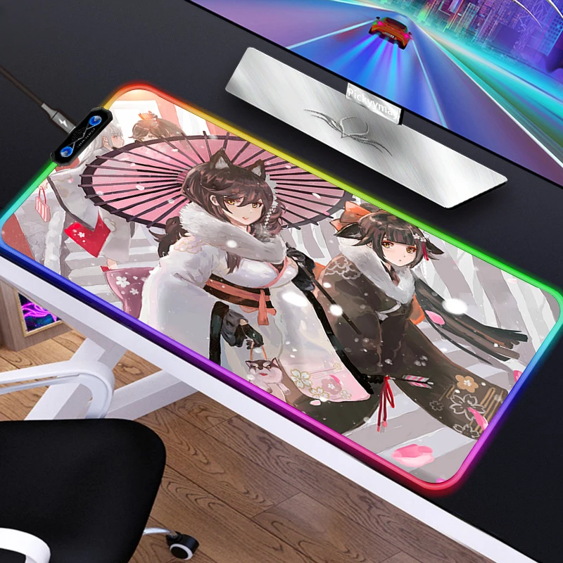

RGB Azur Lane Gaming Mouse Pad Anime XXL Mousepad Keyboard Pad Mause Pad Gamer Rubber No-slip with Backlit Tapis De Souris 90X40