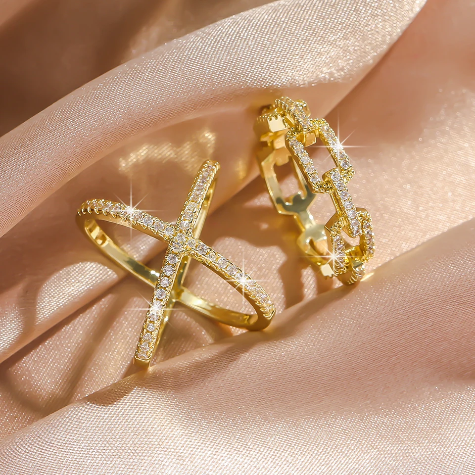 Женские Геометрические двойные кольца FEEHOW со сверкающим кристаллом из циркония