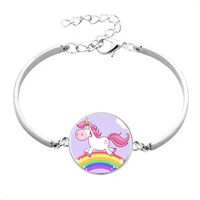 2022 cute unicorn girl bracelet for kids 20mm glass cabochon fashion gift jewelry bracelet
