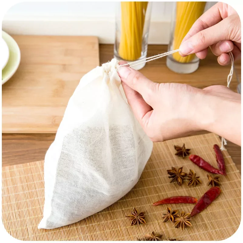 

Hot Cotton Cloth Bag Locking Spice Strainer Mesh Filter Chinese Medicine Herbal Ball Kitchen Cooking Tools Colander Soup Tea Bag