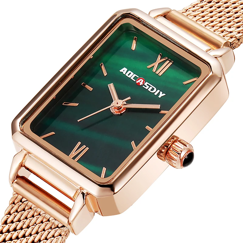 Relógios de Pulso de quartzo  Aocasdiy Nova Venda Quente Casual Pequeno Relógio Verde Relógio Feminino Relógio de Quartzo Relógio de Aço Banda Feminina