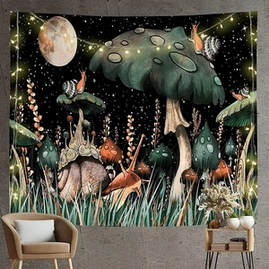 Hippie Tapestry Psychedelic Mushroom Wall Art Night Sky Anime Moon Snail Game Hanging Carpet Cloth Home Room Decor Gift