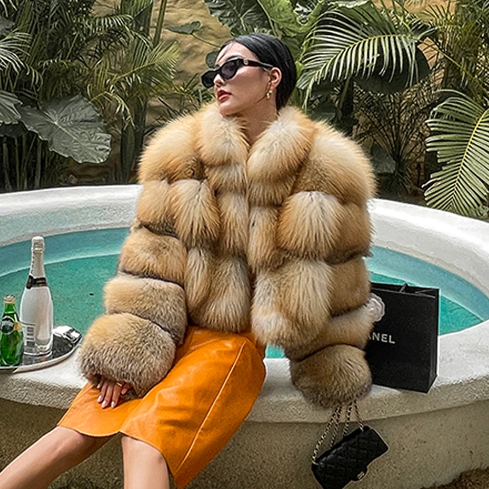 Winter Fashion Real Fox Fur Short Coat For Women High Quality New Full Pelt Genuine Fox Fur Jacket Female Lapel Collar Outerwear