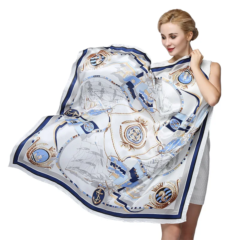 

100% шарф из шелка тутового шелкопряда, 110 см, женский квадратный шарф, накидка, шейный платок с принтом, роскошная шаль для девушек, чалма-банд...