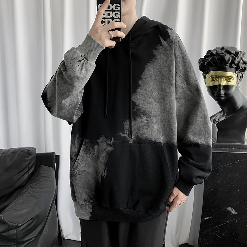 

Мужская толстовка с капюшоном Tie-dye, оригинальная стильная толстовка, Новинка осени 2021, Трендовое Свободное пальто в гонконгском стиле