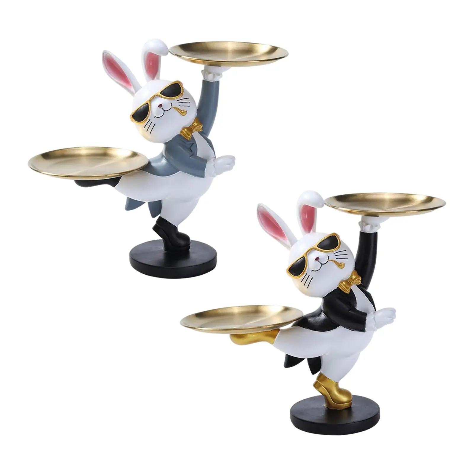 

Modern Rabbit Statue Storage Tray Bunny Figurine Jewelry Trinket Tray for Home Table Centerpiece Bedroom Decoration Gift