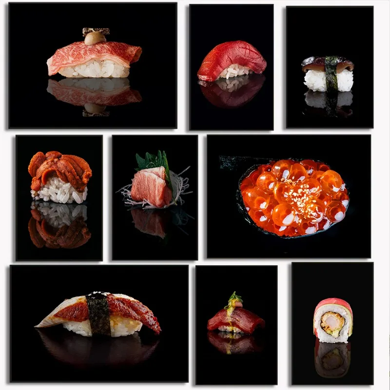 Nigiri Sushi Art Japanese Sea Urchin Lemon Fish Salmon Roe Wagyu Tuna Poster Canvas Picture Wall Modern Restaurant Home Decor