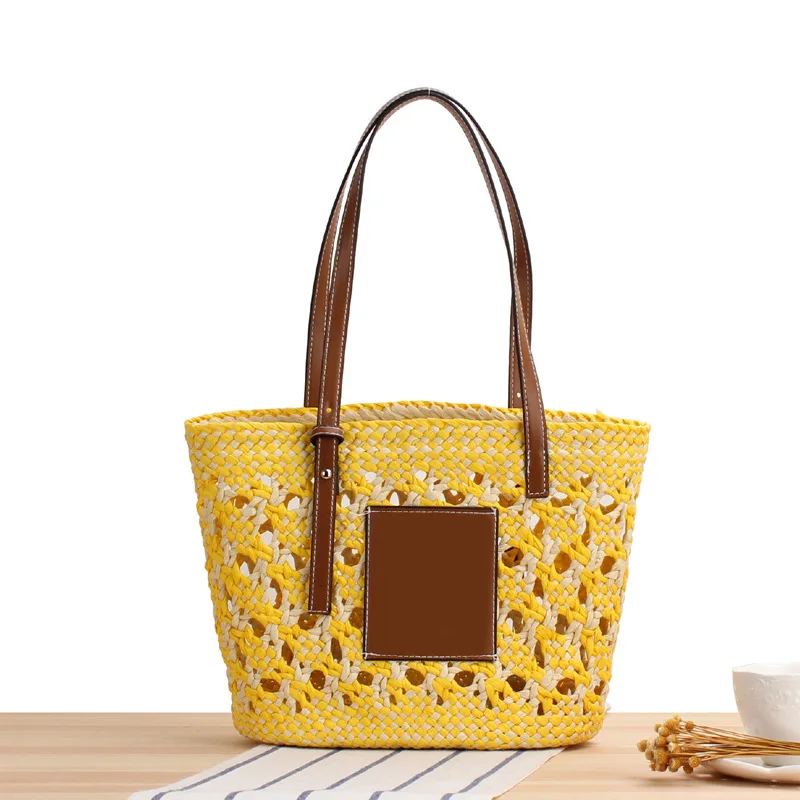 Casual Hollow Straw Women Handbags Designer Handmade Woven Tote Bag Braid Summer Beach Shoulder Bags Big Bali Shopper Purse 2022