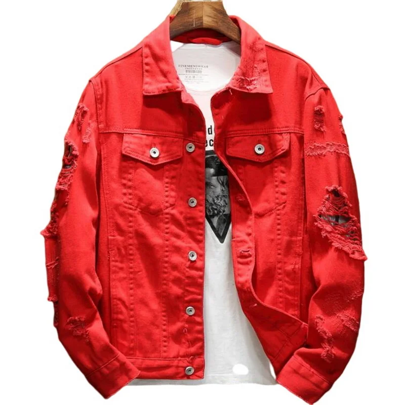 Мужская джинсовая куртка рваная Джинсовая Верхняя одежда с вышивкой уличные