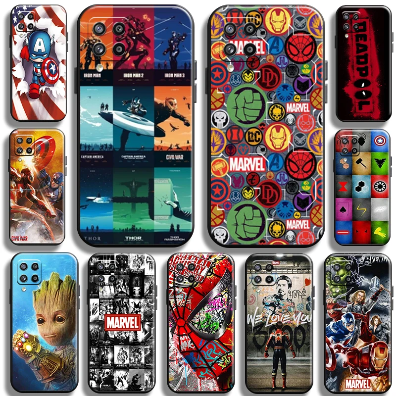 

Marvel Captain America Iron Man Phone Case For Samsung Galaxy M12 Full Protection Coque Shockproof Black Carcasa Soft Cover